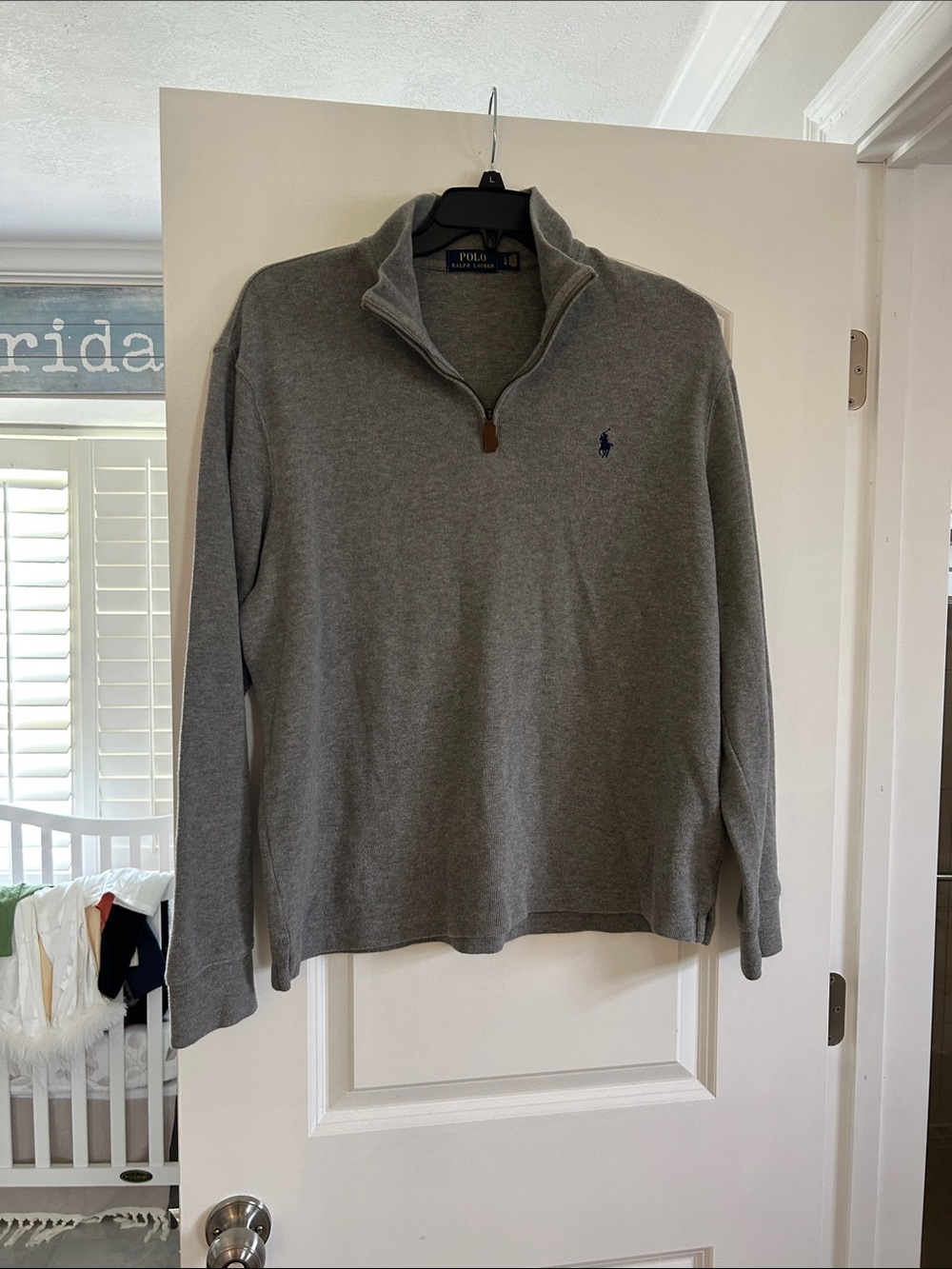 Ralph Lauren Grey Heather Crewneck Sweater with Navy Tag